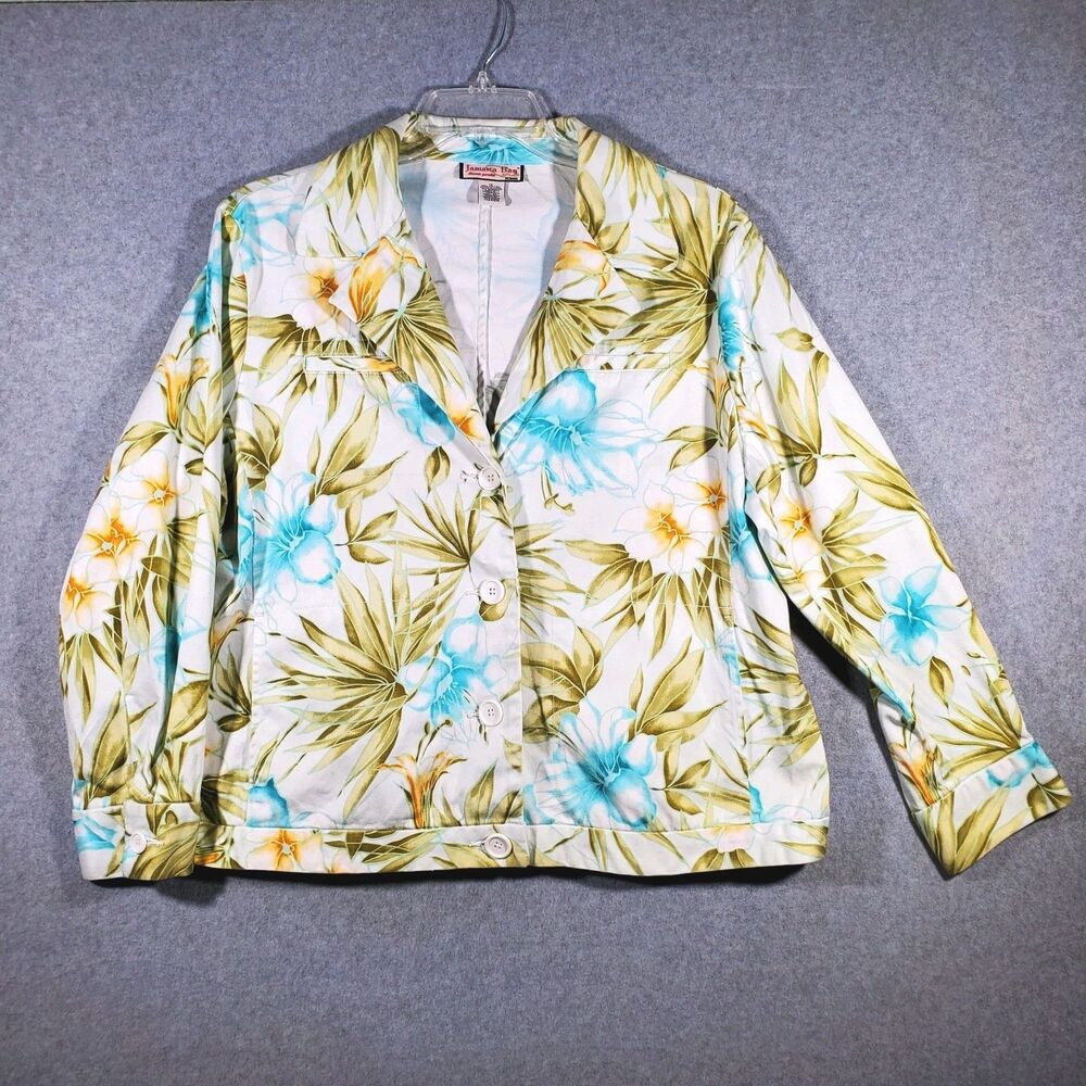 Jamaica Bay Blue Yellow Floral Jacket Hawaiian Tropical Resort Wear Button Up 1x